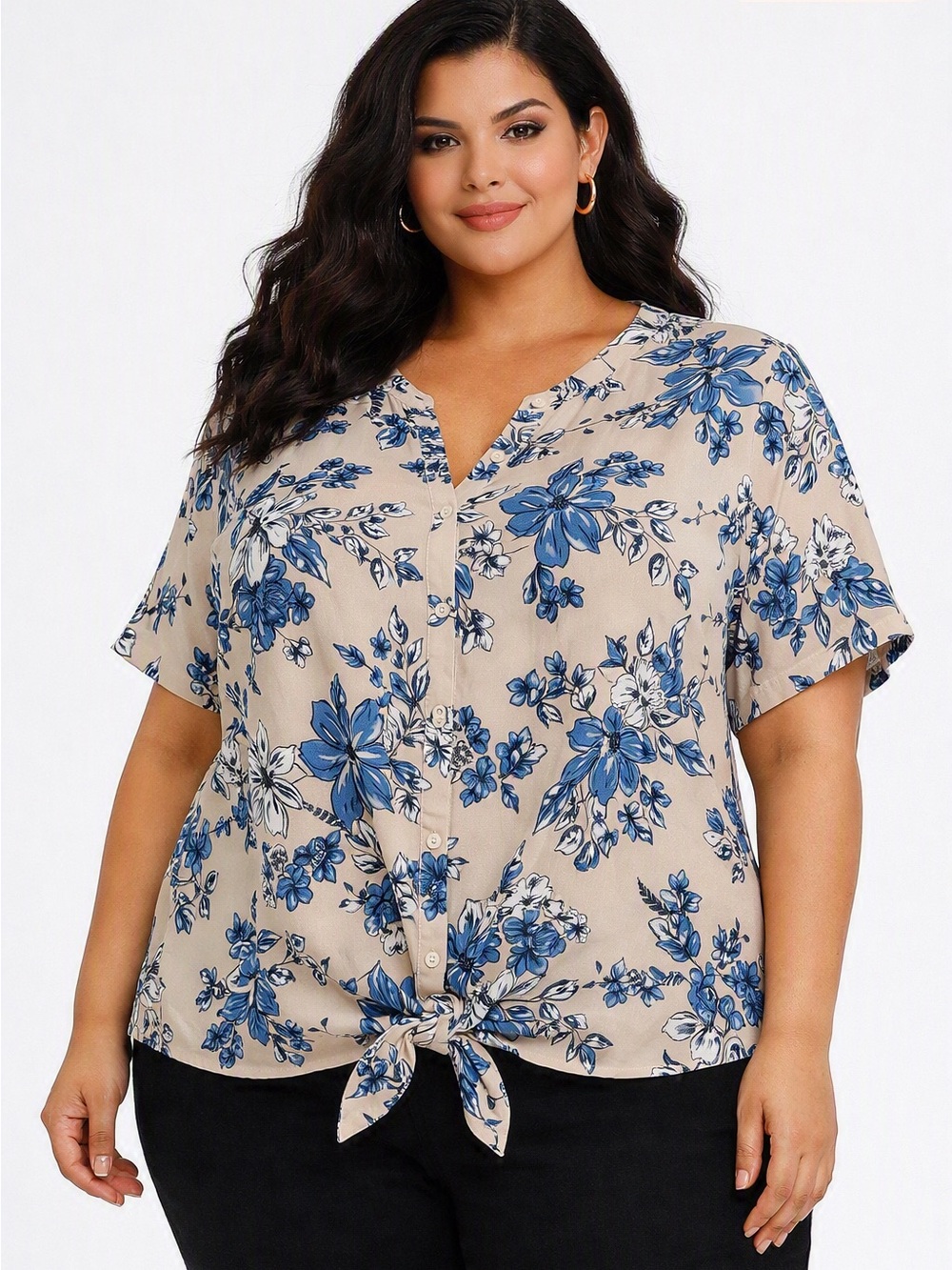 5/$25 Lily Morgan Front Tie Floral Blouse Size 3X